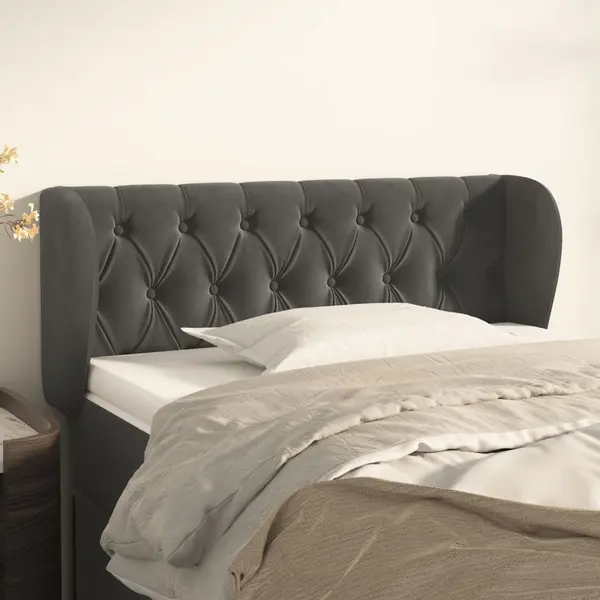 Gossi tablie de pat cu aripioare gri inchis 93x23x78/88 cm catifea