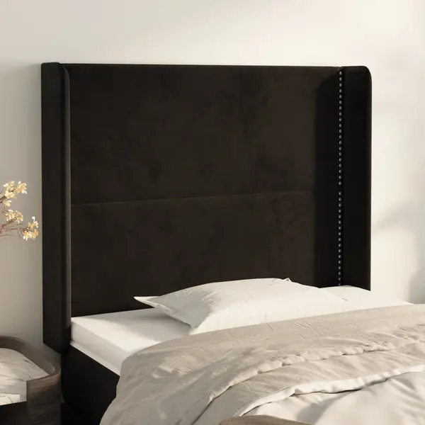 Gossi tablie de pat cu aripioare, negru, 103x16x118/128 cm, catifea