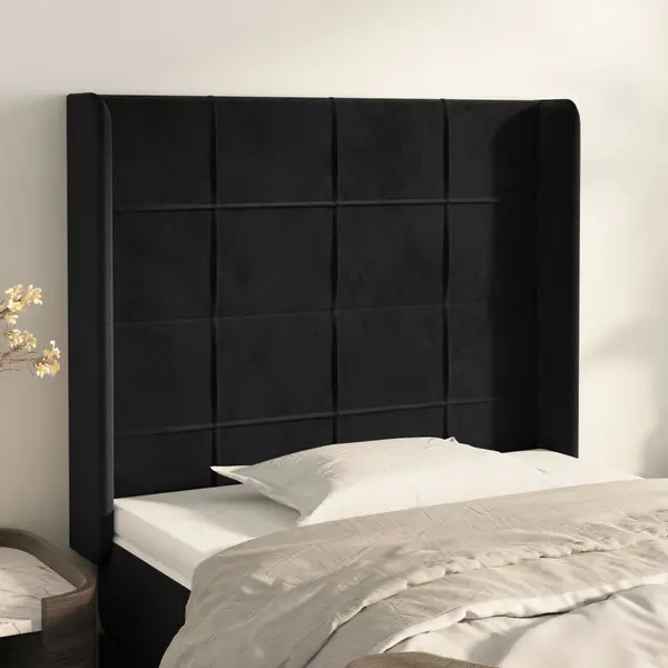 Gossi tablie de pat cu aripioare, negru, 103x16x118/128 cm, catifea