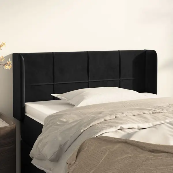 Gossi tablie de pat cu aripioare negru 103x16x78/88 cm catifea