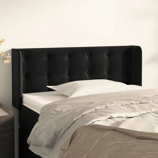 Gossi tablie de pat cu aripioare negru 103x16x78/88 cm catifea