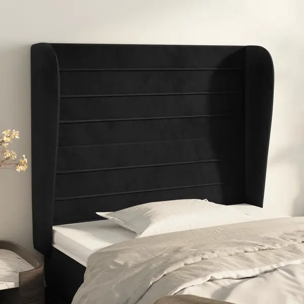 Gossi tablie de pat cu aripioare, negru, 103x23x118/128 cm, catifea