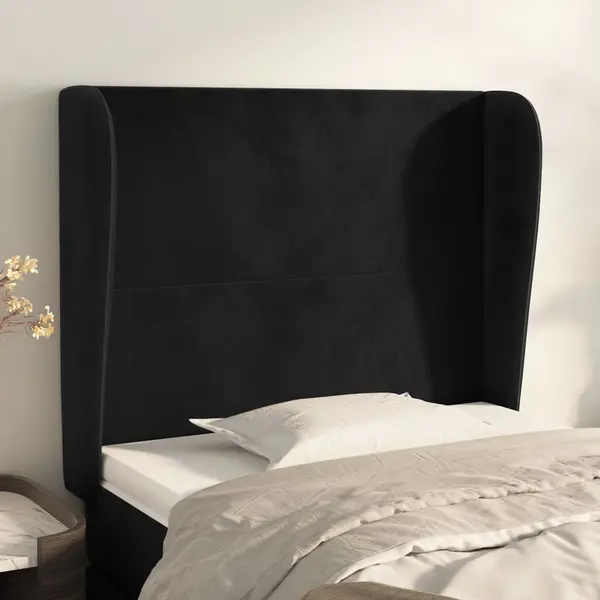 Gossi tablie de pat cu aripioare, negru, 103x23x118/128 cm, catifea