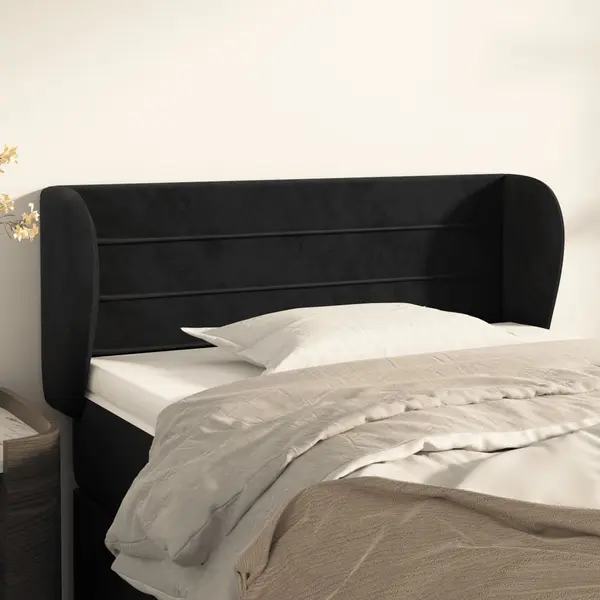 Gossi tablie de pat cu aripioare negru 103x23x78/88 cm catifea