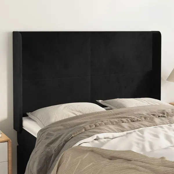 Gossi tablie de pat cu aripioare, negru, 147x16x118/128 cm, catifea