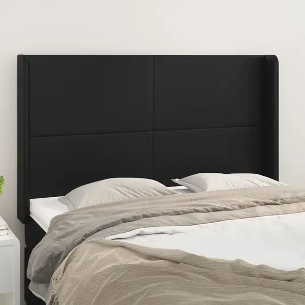 Gossi tablie de pat cu aripioare, negru, 147x16x118/128 cm, piele eco