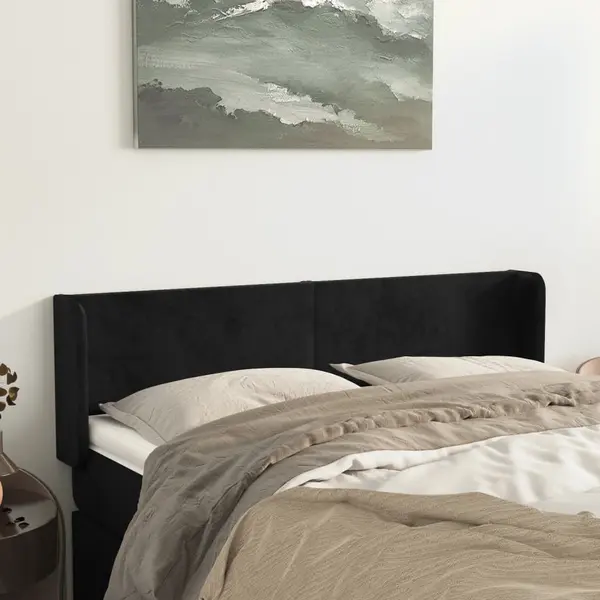 Gossi tablie de pat cu aripioare negru 147x16x78/88 cm catifea