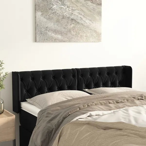 Gossi tablie de pat cu aripioare negru 147x16x78/88 cm catifea