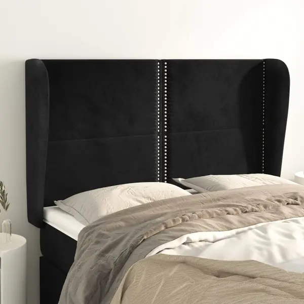 Gossi tablie de pat cu aripioare, negru, 147x23x118/128 cm, catifea