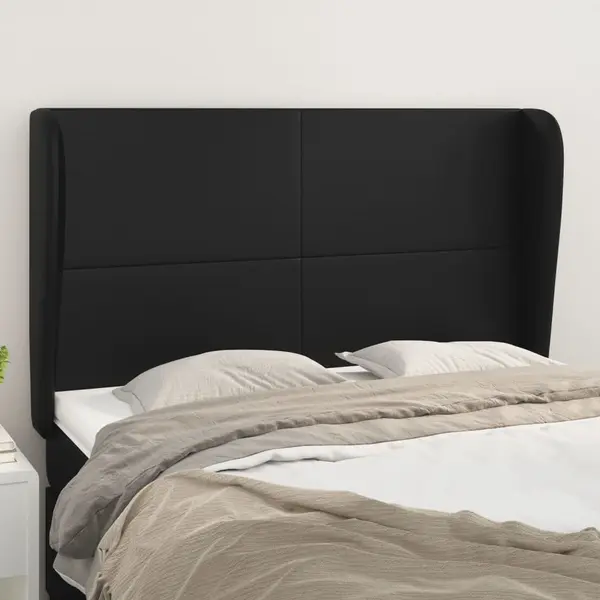 Gossi tablie de pat cu aripioare, negru, 147x23x118/128 cm, piele eco