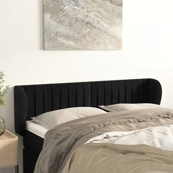 Gossi tablie de pat cu aripioare negru 147x23x78/88 cm catifea