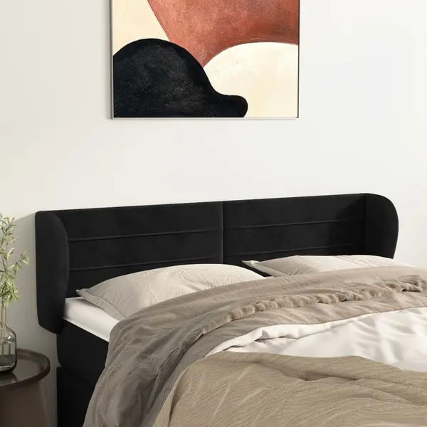 Gossi tablie de pat cu aripioare negru 147x23x78/88 cm catifea