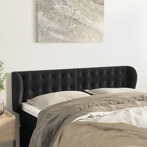 Gossi tablie de pat cu aripioare negru 147x23x78/88 cm catifea