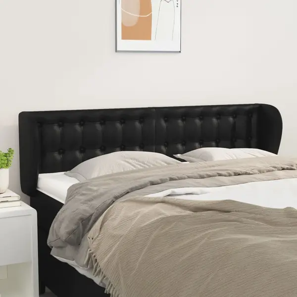 Gossi tablie de pat cu aripioare negru 147x23x78/88cm piele ecologica