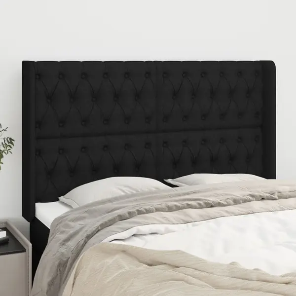 Gossi tablie de pat cu aripioare, negru, 163x16x118/128 cm, textil