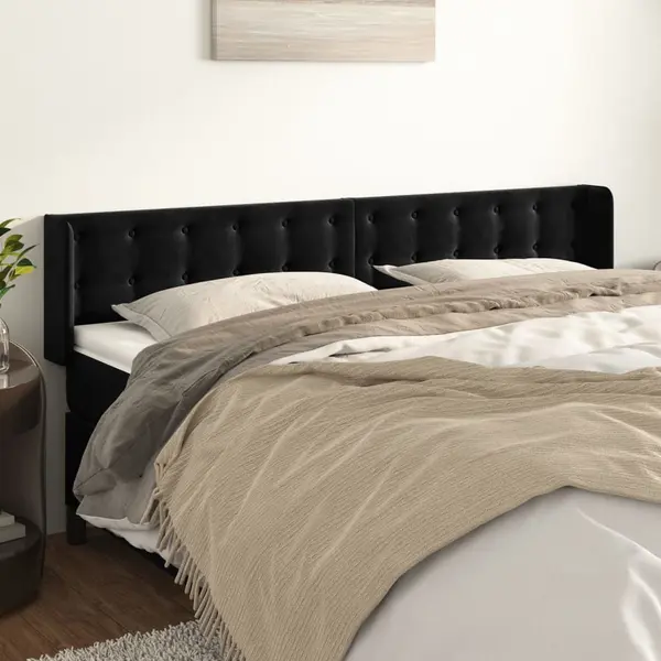 Gossi tablie de pat cu aripioare negru 163x16x78/88 cm catifea