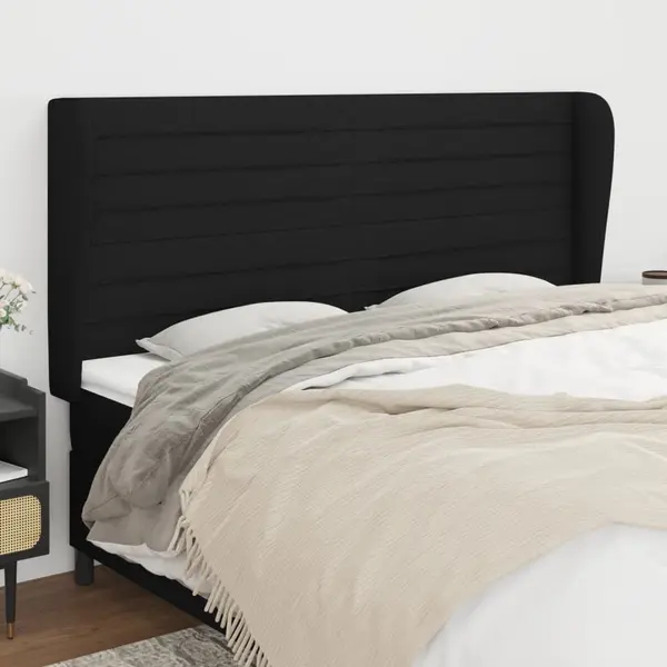 Gossi tablie de pat cu aripioare, negru, 163x23x118/128 cm, textil