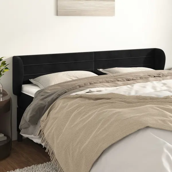 Gossi tablie de pat cu aripioare negru 163x23x78/88 cm catifea