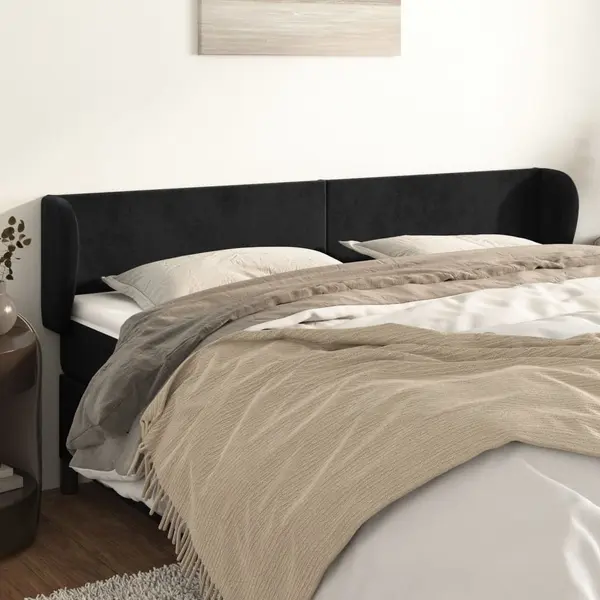 Gossi tablie de pat cu aripioare negru 163x23x78/88 cm catifea