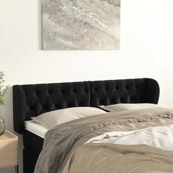 Gossi tablie de pat cu aripioare negru 163x23x78/88 cm catifea