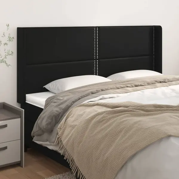 Gossi tablie de pat cu aripioare, negru, 183x16x118/128 cm, piele eco