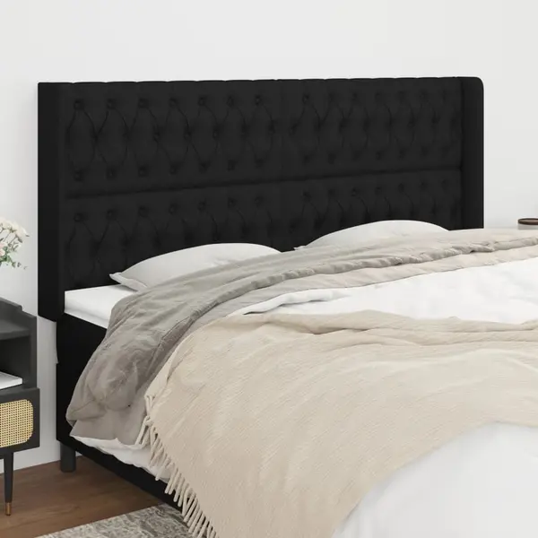 Gossi tablie de pat cu aripioare, negru, 183x16x118/128 cm, textil
