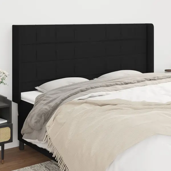 Gossi tablie de pat cu aripioare, negru, 183x16x118/128 cm, textil