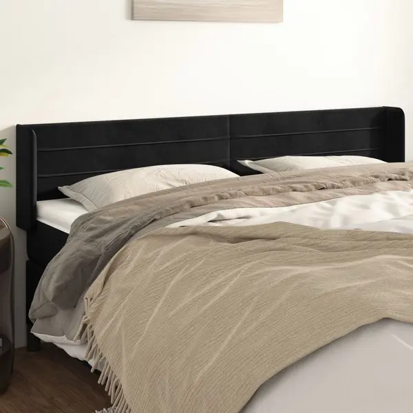 Gossi tablie de pat cu aripioare negru 183x16x78/88 cm catifea