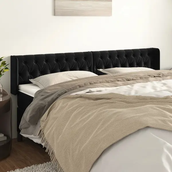 Gossi tablie de pat cu aripioare negru 183x16x78/88 cm catifea