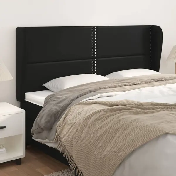 Gossi tablie de pat cu aripioare, negru, 183x23x118/128 cm, piele eco