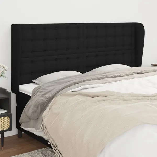 Gossi tablie de pat cu aripioare, negru, 183x23x118/128 cm, textil