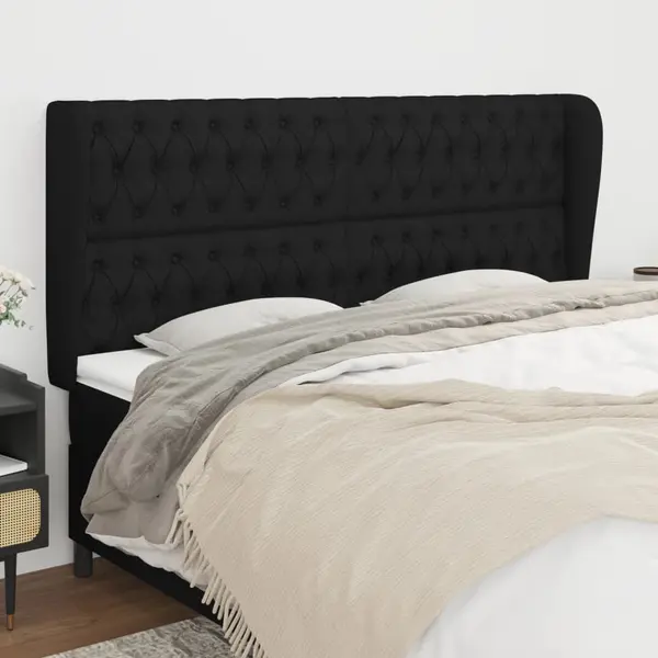 Gossi tablie de pat cu aripioare, negru, 183x23x118/128 cm, textil