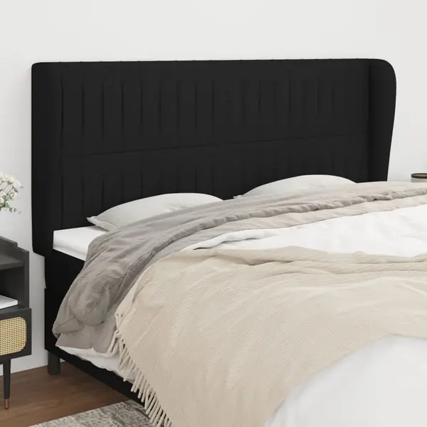Gossi tablie de pat cu aripioare, negru, 183x23x118/128 cm, textil