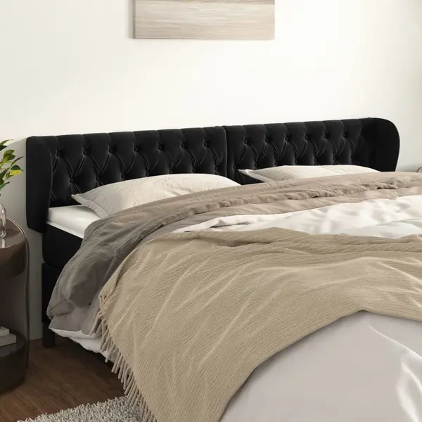 Gossi tablie de pat cu aripioare negru 183x23x78/88 cm catifea