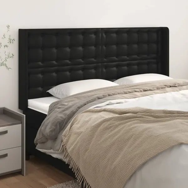 Gossi tablie de pat cu aripioare, negru, 203x16x118/128 cm, piele eco