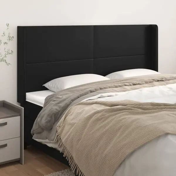 Gossi tablie de pat cu aripioare, negru, 203x16x118/128 cm, piele eco