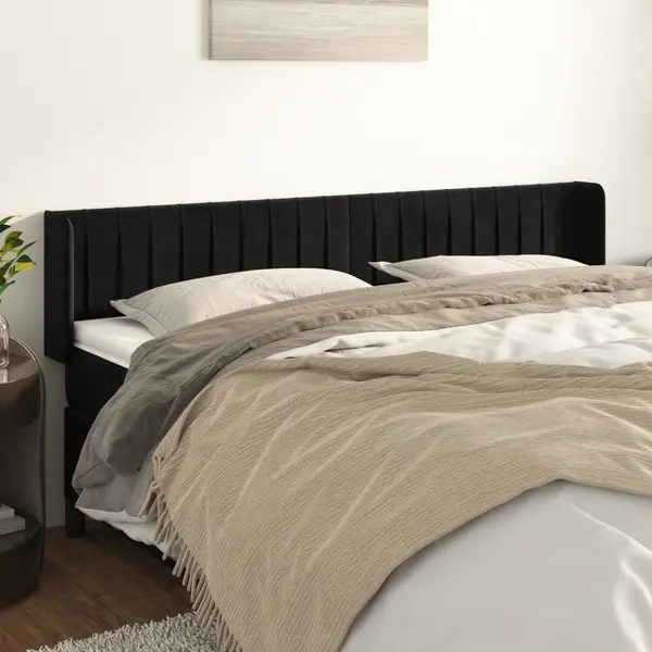 Gossi tablie de pat cu aripioare negru 203x16x78/88 cm catifea