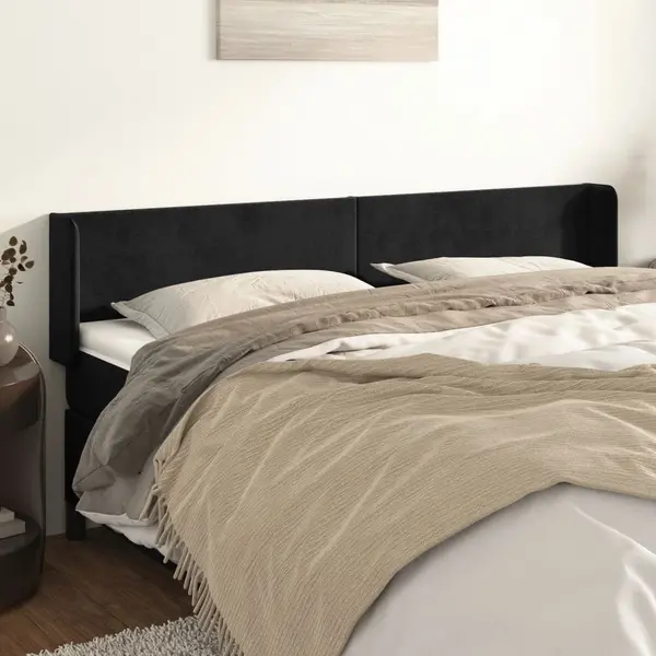 Gossi tablie de pat cu aripioare negru 203x16x78/88 cm catifea