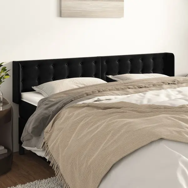 Gossi tablie de pat cu aripioare negru 203x16x78/88 cm catifea