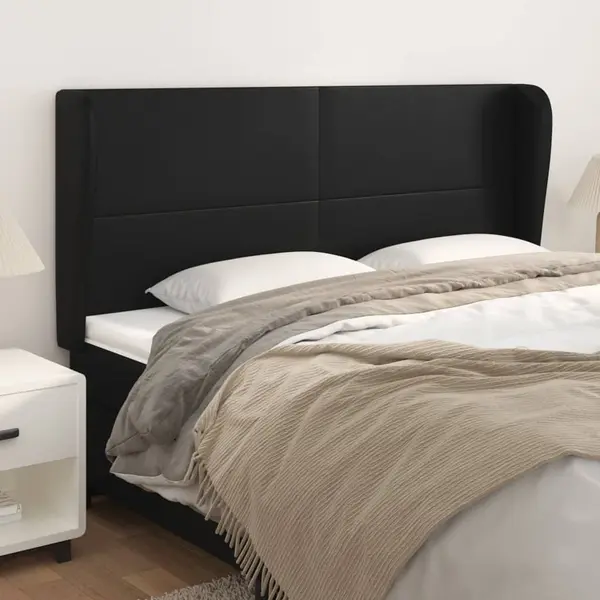 Gossi tablie de pat cu aripioare, negru, 203x23x118/128 cm, piele eco