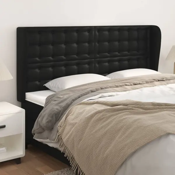 Gossi tablie de pat cu aripioare, negru, 203x23x118/128 cm, piele eco