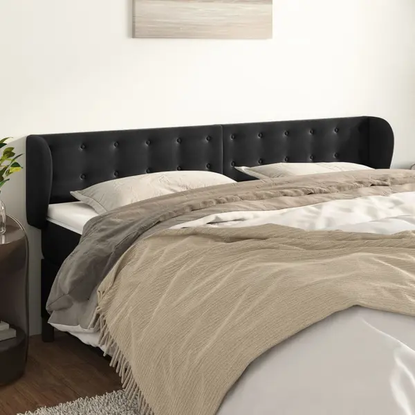 Gossi tablie de pat cu aripioare negru 203x23x78/88 cm catifea