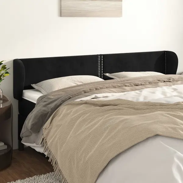 Gossi tablie de pat cu aripioare negru 203x23x78/88 cm catifea