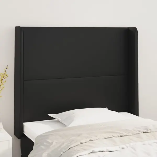 Gossi tablie de pat cu aripioare, negru, 83x16x118/128 cm, piele eco