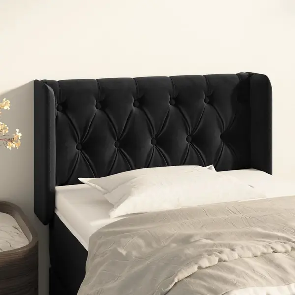 Gossi tablie de pat cu aripioare negru 83x16x78/88 cm catifea
