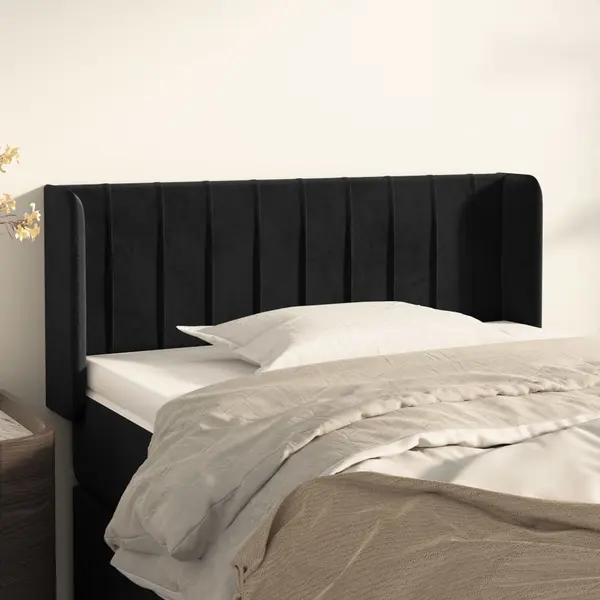 Gossi tablie de pat cu aripioare negru 83x16x78/88 cm catifea