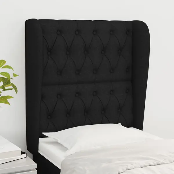 Gossi tablie de pat cu aripioare, negru, 83x23x118/128 cm, textil