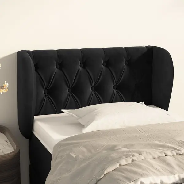 Gossi tablie de pat cu aripioare negru 83x23x78/88 cm catifea