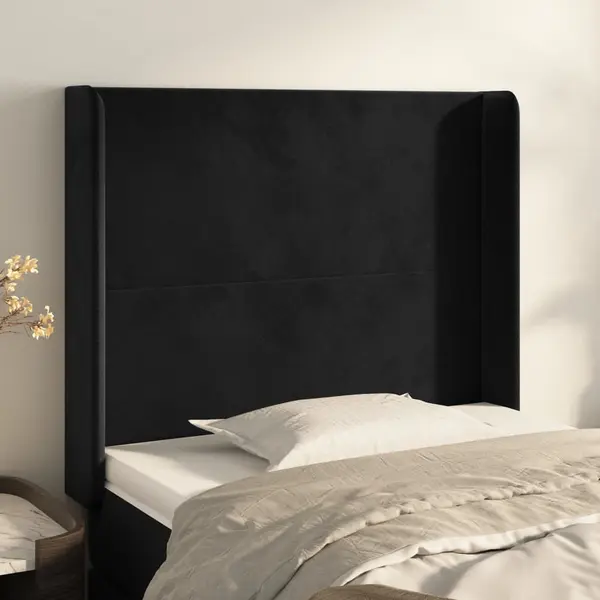 Gossi tablie de pat cu aripioare, negru, 93x16x118/128 cm, catifea