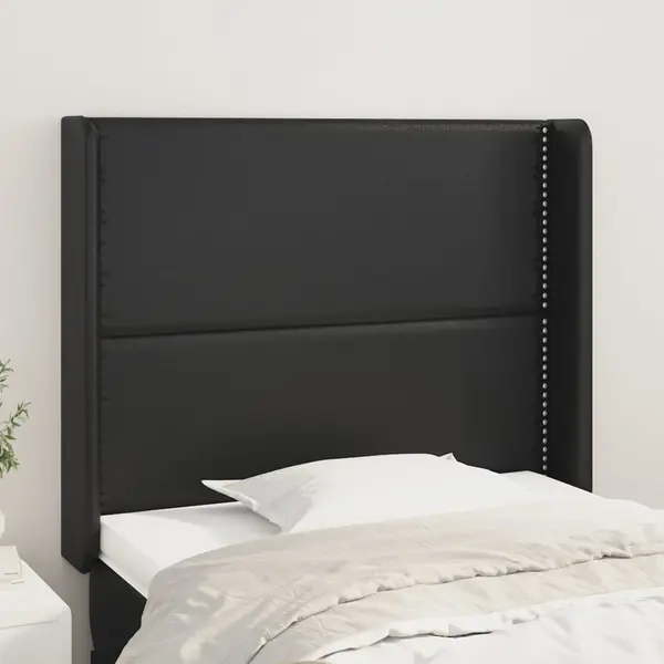 Gossi tablie de pat cu aripioare, negru, 93x16x118/128 cm, piele eco